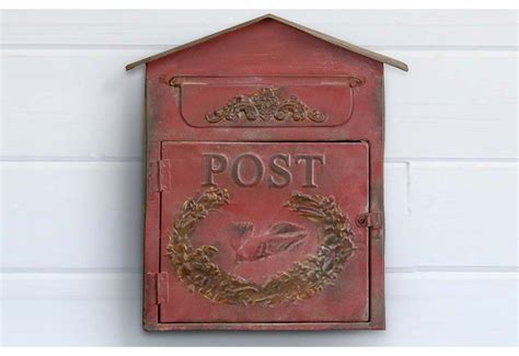 rounded embossed metal post box|Red Co. 11.25” x 16” Large Decorative Vintage Post .